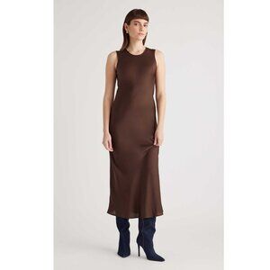 Quince Washable Stretch Silk Tank Midi Dress In Hot Fudge L $120
